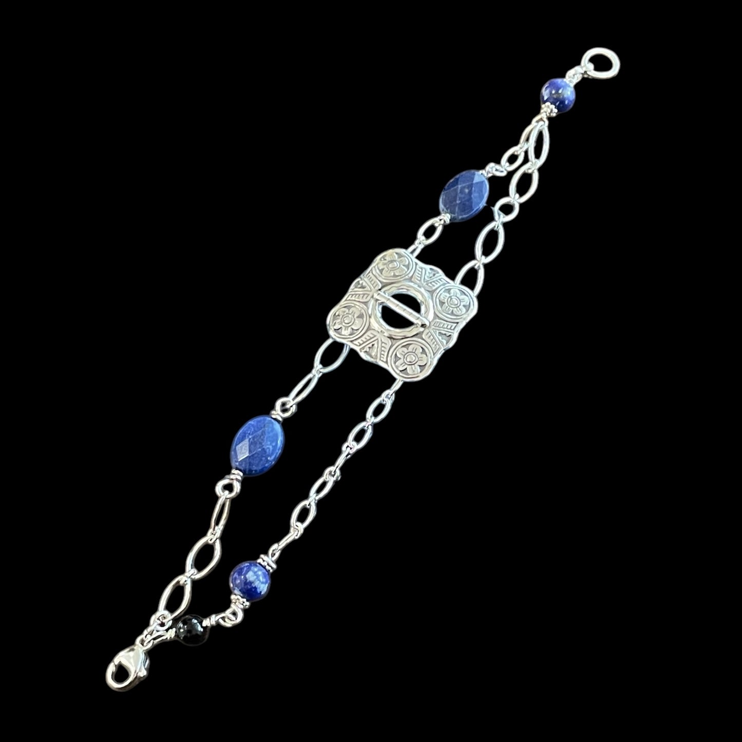Estonian | Shield Bracelet with Lapis - Sterling Silver