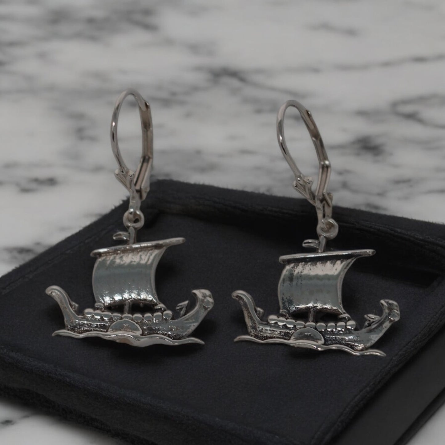 Estonian | Medium Viking Boat Earrings - 925 Sterling Silver
