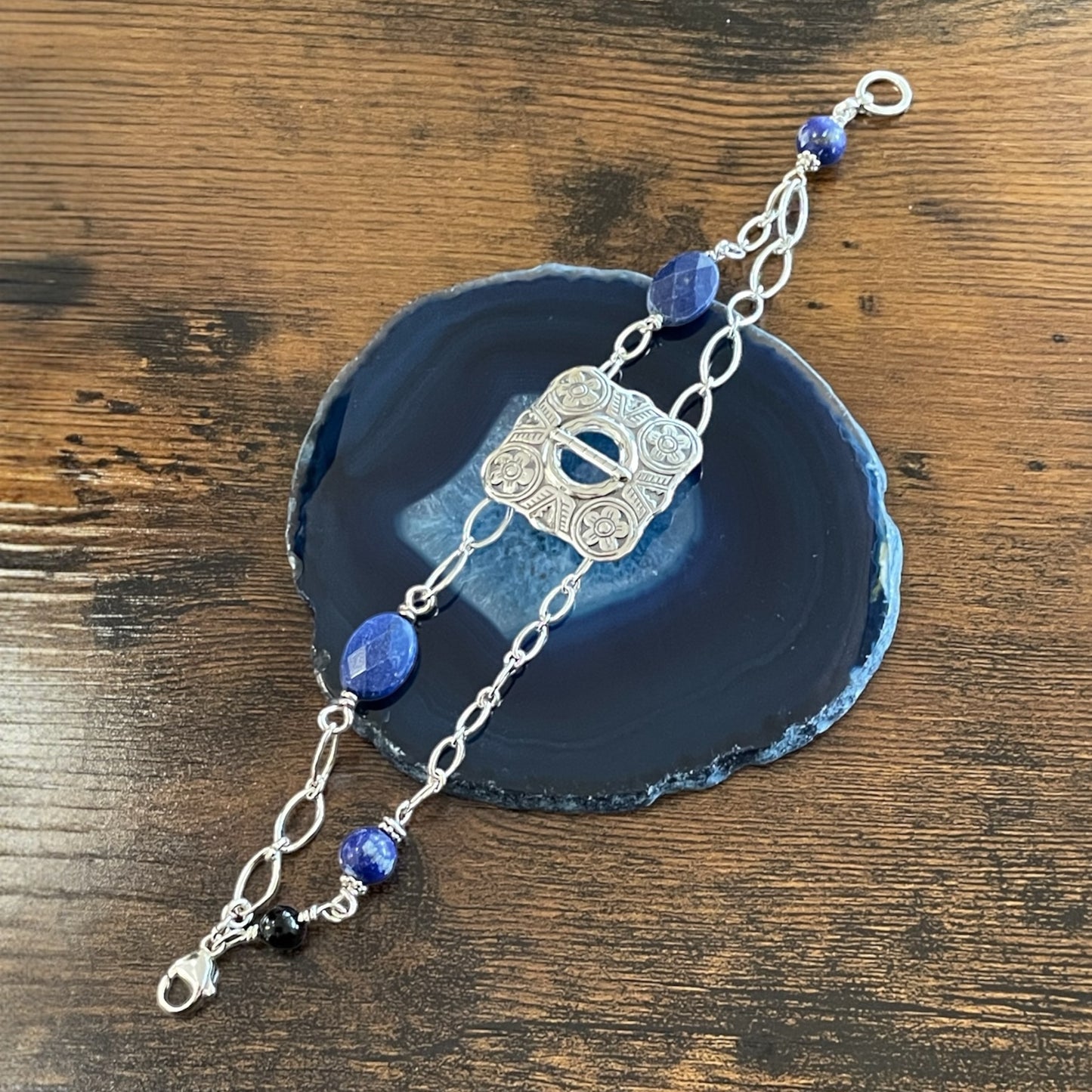 Estonian | Shield Bracelet with Lapis - Sterling Silver