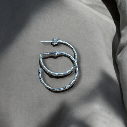 Crosshatch Hoops | 20mm Earrings - 925 Sterling Silver