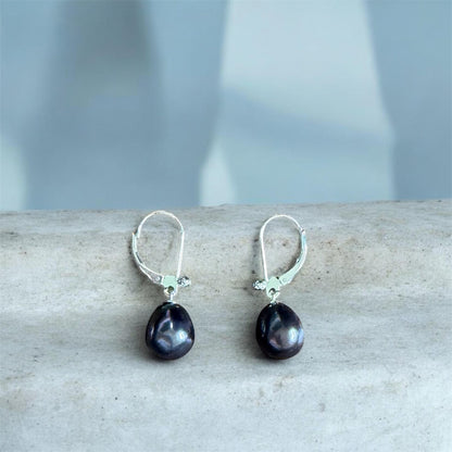 Cultured Pearl | 10mm Black | Leverback Earrings - 925 Sterling Silver