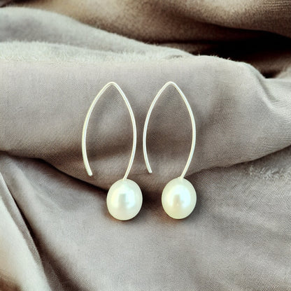 Cultured Pearl | 10mm long hoops | Earrings - 925 Sterling Silver