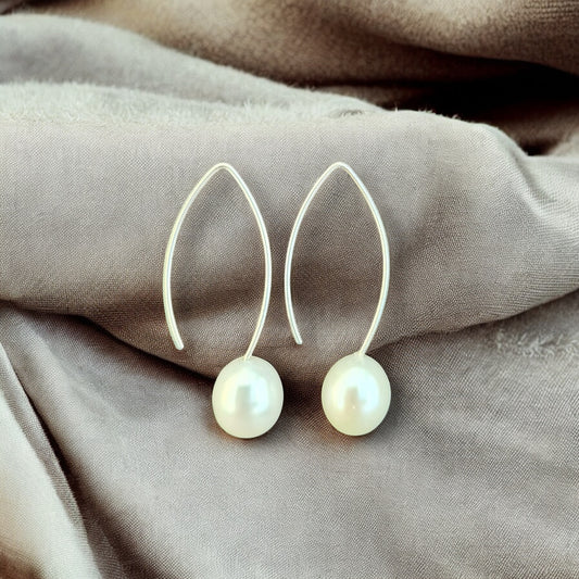 Cultured Pearl | 10mm long hoops | Earrings - 925 Sterling Silver