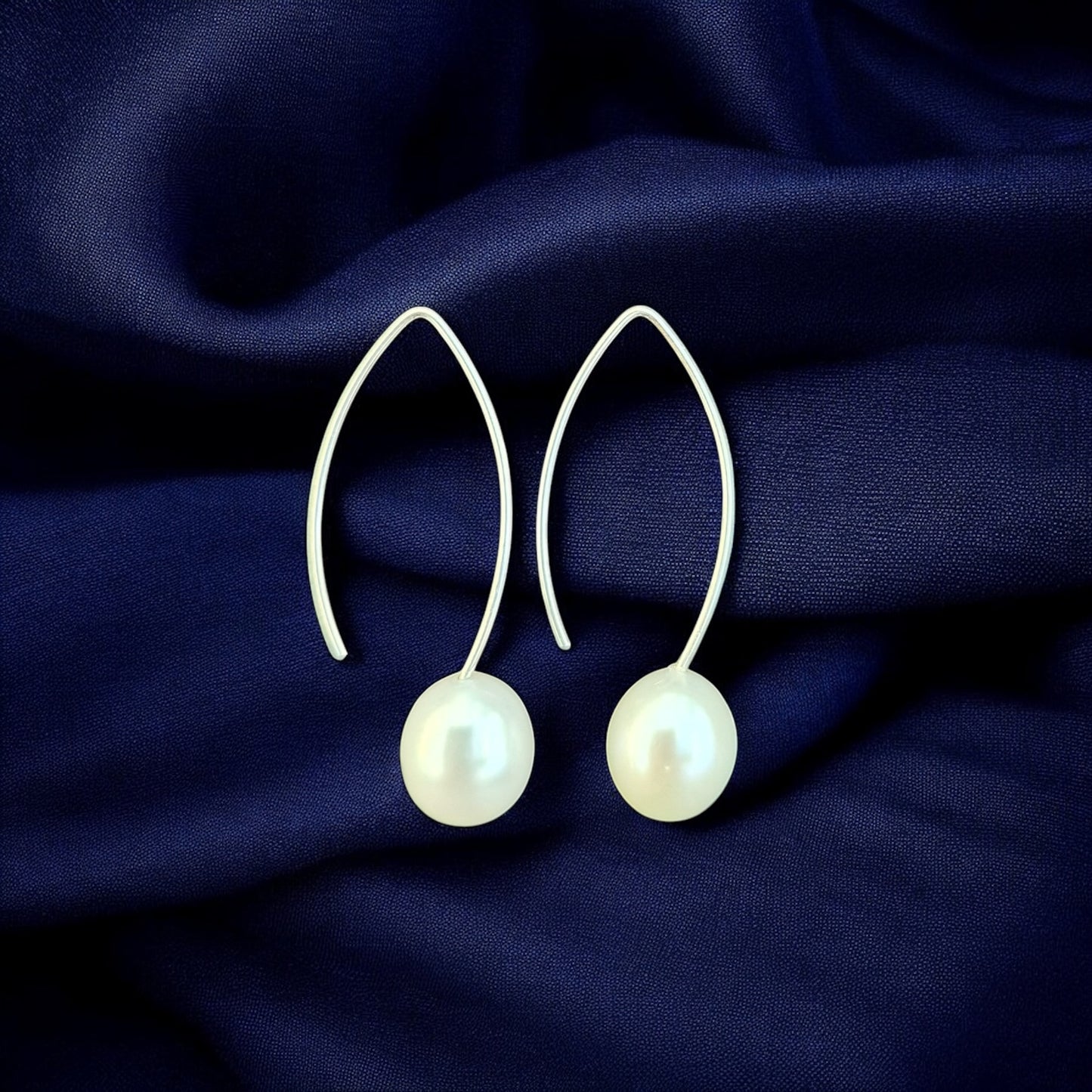 Cultured Pearl | 10mm long hoops | Earrings - 925 Sterling Silver