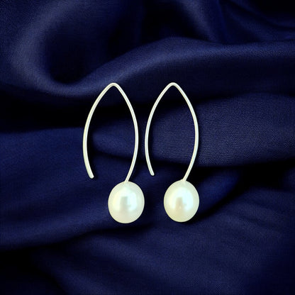 Cultured Pearl | 10mm long hoops | Earrings - 925 Sterling Silver