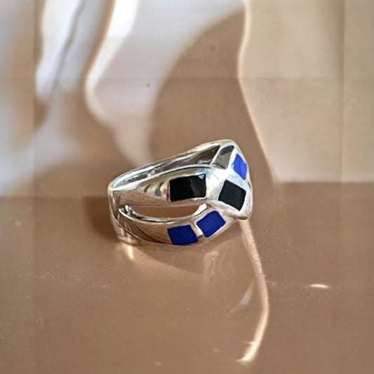 Estonian | Lapis & Onyx Ring - 925 Sterling Silver