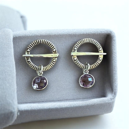 Estonian | Birthstone Viking Shield Earrings - 925 Sterling Silver