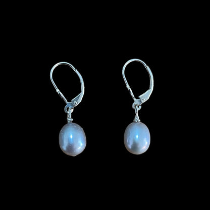 Cultured Pearl | 10mm Grey | Leverback Earrings - 925 Sterling Silver