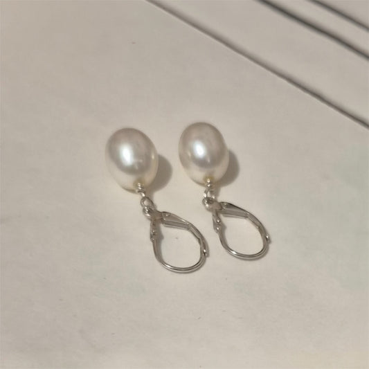 Cultured Pearl | 10mm White | Leverback Earrings - 925 Sterling Silver