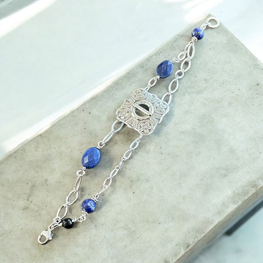 Estonian | Shield Bracelet with Lapis - Sterling Silver