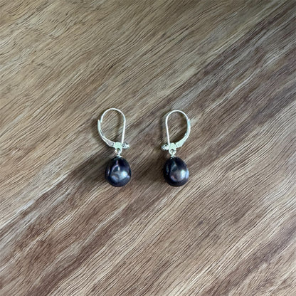 Cultured Pearl | 10mm Black | Leverback Earrings - 925 Sterling Silver
