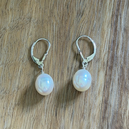 Cultured Pearl | 10mm White | Leverback Earrings - 925 Sterling Silver