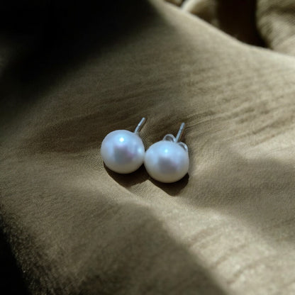 Cultured Pearl | 10mm Stud Earrings - 925 Sterling Silver