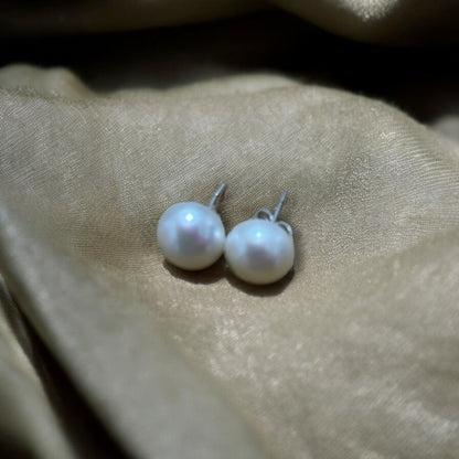 Cultured Pearl | 10mm Stud Earrings - 925 Sterling Silver