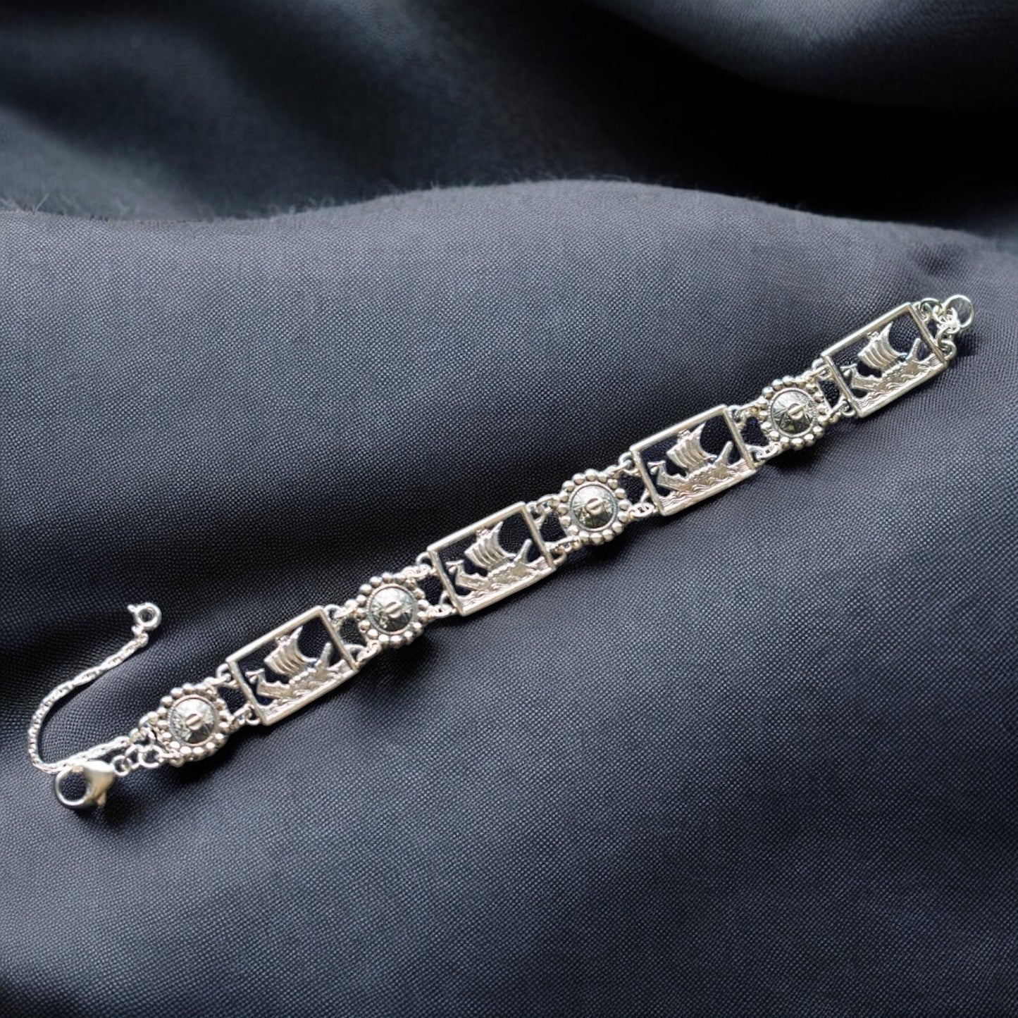 Estonian | Viking Boat & Shield Bracelet - Sterling Silver