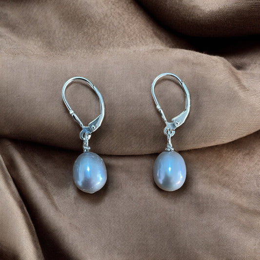 Cultured Pearl | 10mm Grey | Leverback Earrings - 925 Sterling Silver
