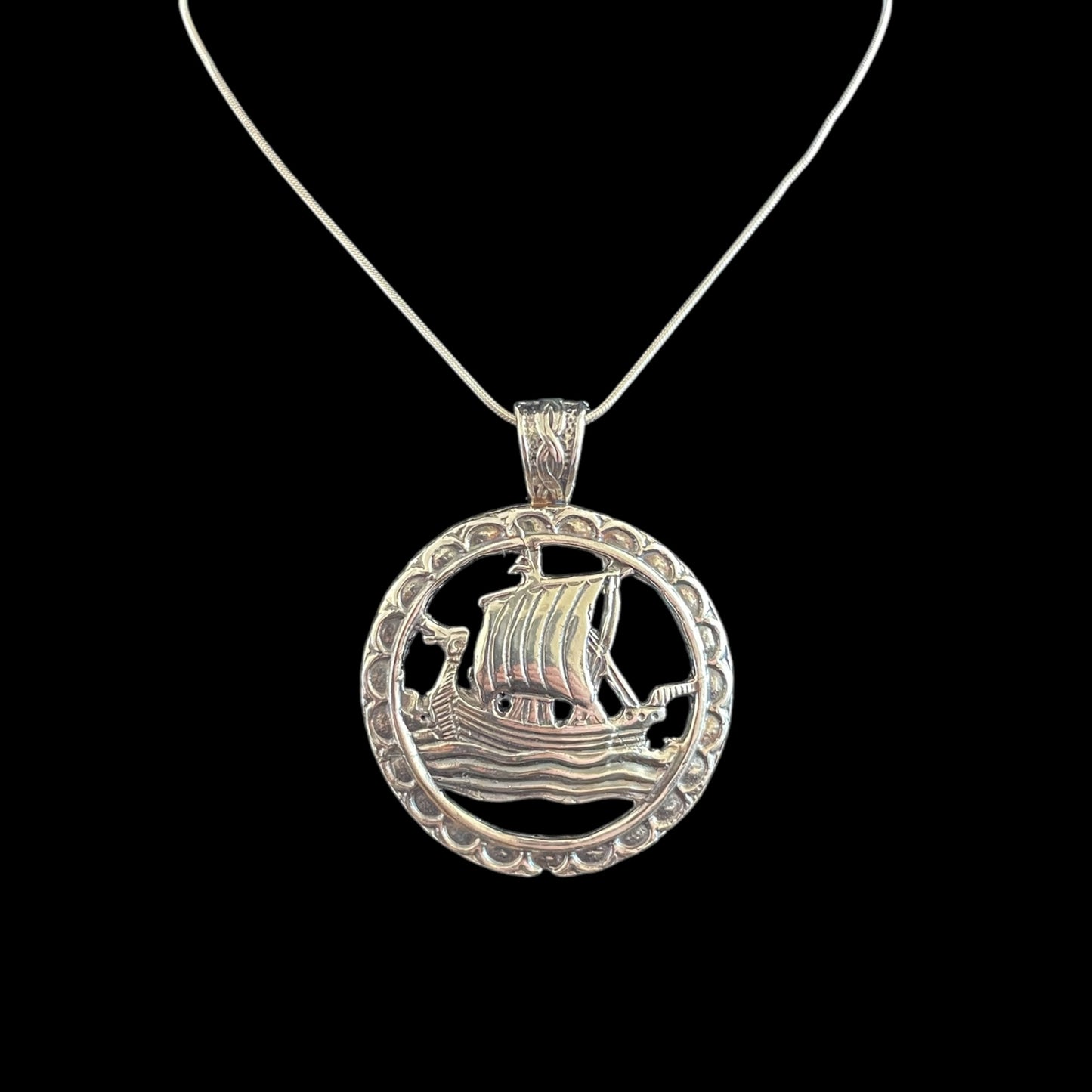 Estonian | X-Large Viking Boat Necklace - 925 Sterling Silver