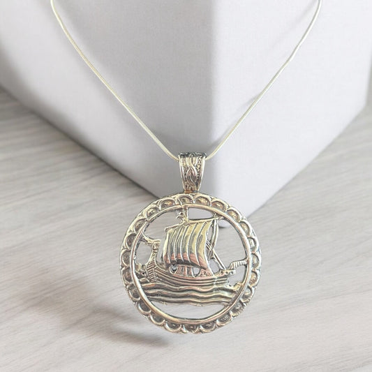 Estonian | X-Large Viking Boat Necklace - 925 Sterling Silver