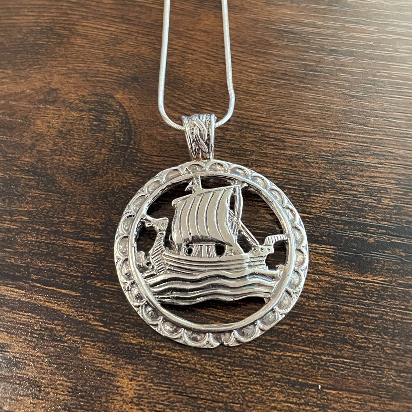 Estonian | X-Large Viking Boat Necklace - 925 Sterling Silver