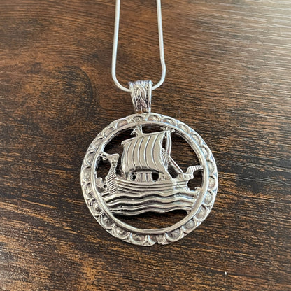 Estonian | X-Large Viking Boat Necklace - 925 Sterling Silver
